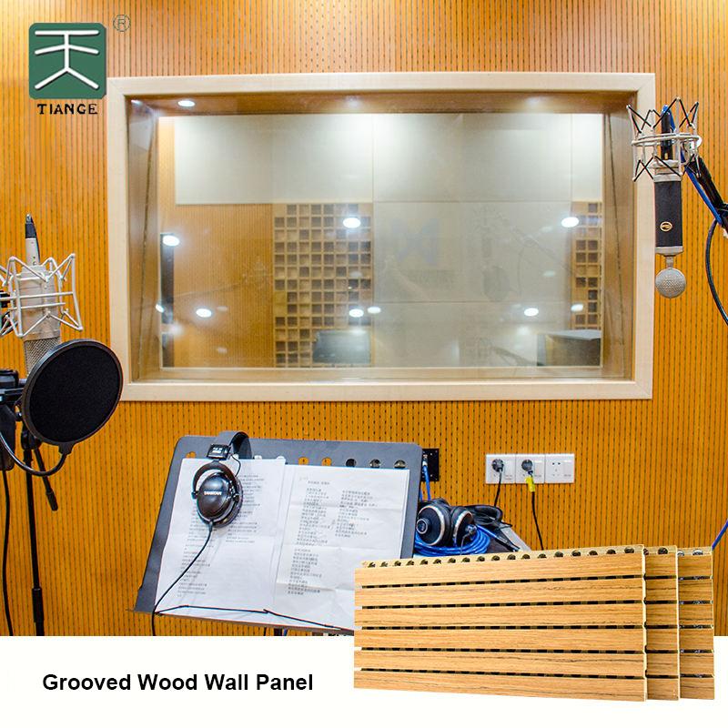 Studio Enhanced with Grooved Wood Wall Panel